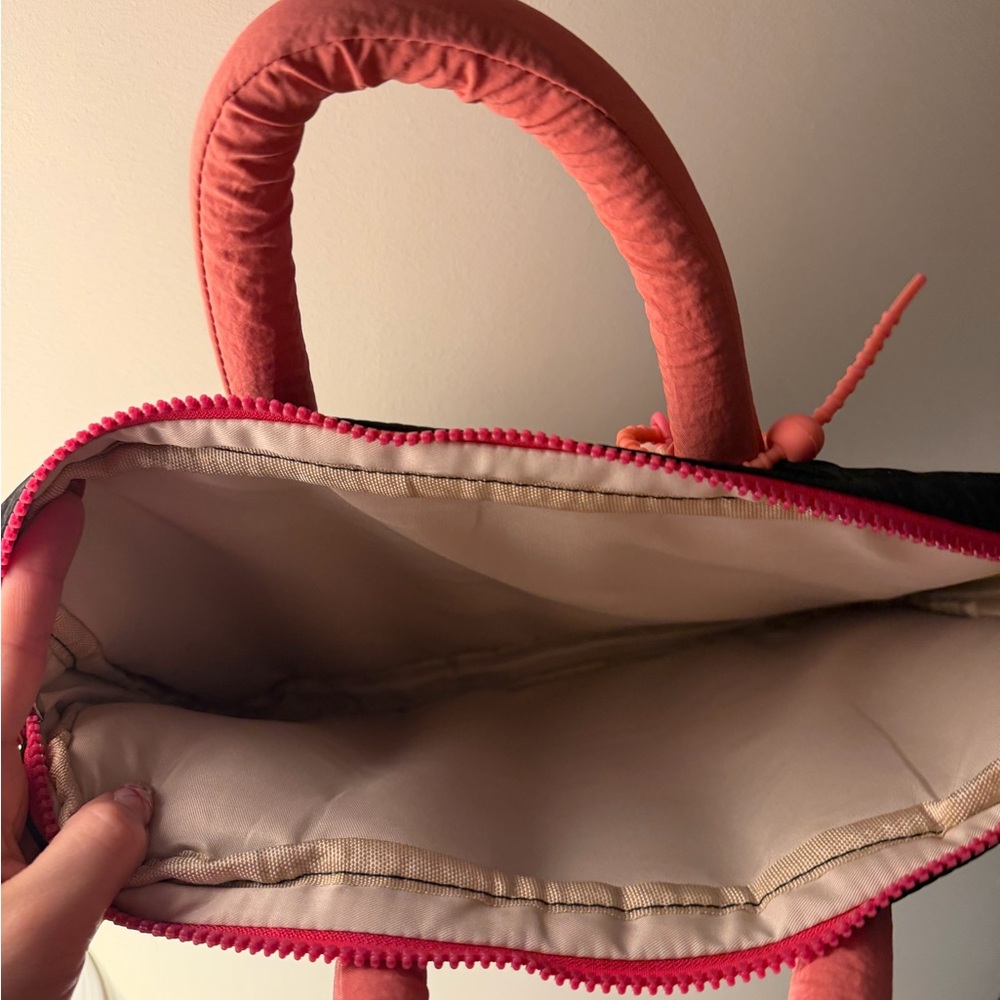 Black Quilted Laptop Bag with Pink Handles - Picture 3 of 4